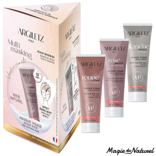 Coffret trio mini masques à l'argile - peaux sensibles ou matures l Argiletz l La Magie du Naturel l SUISSE