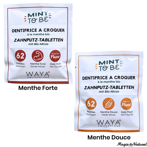 Dentifrice à croquer à la menthe (62 pastilles) - avec fluor l Waya Cosmetics l La Magie du Naturel l SUISSE